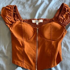 Madden NYC Rust Zip-Front Crop Bustier Top